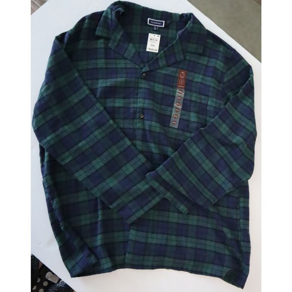 Club Room 100131950 Men's Sz 2XL Navy/Green Plaid 2-Piece Flannel Pajama Set - Picture 4 of 9